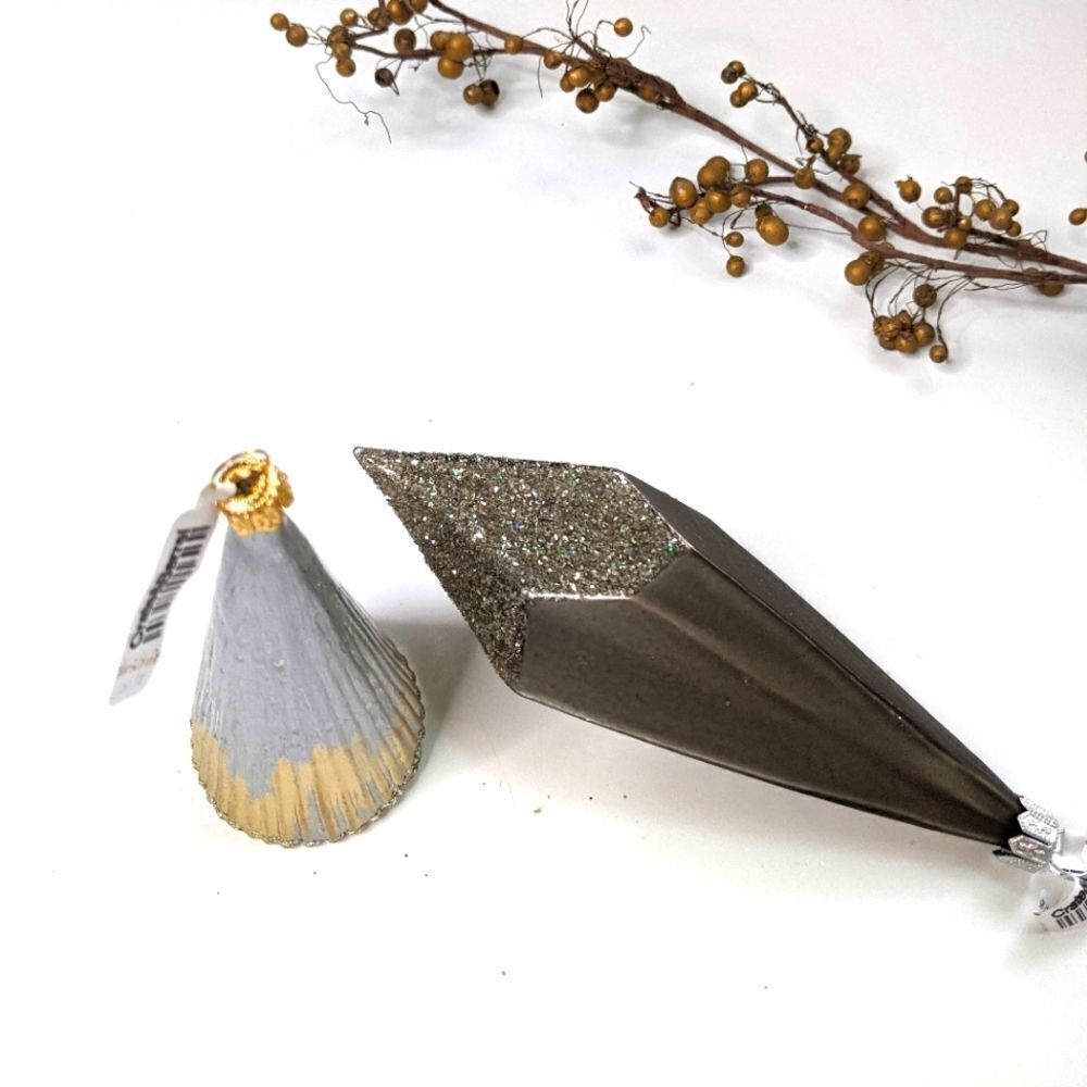Crate& Barrel Set Of Two (2) Modern Mixed Metal Christmas Ornaments
